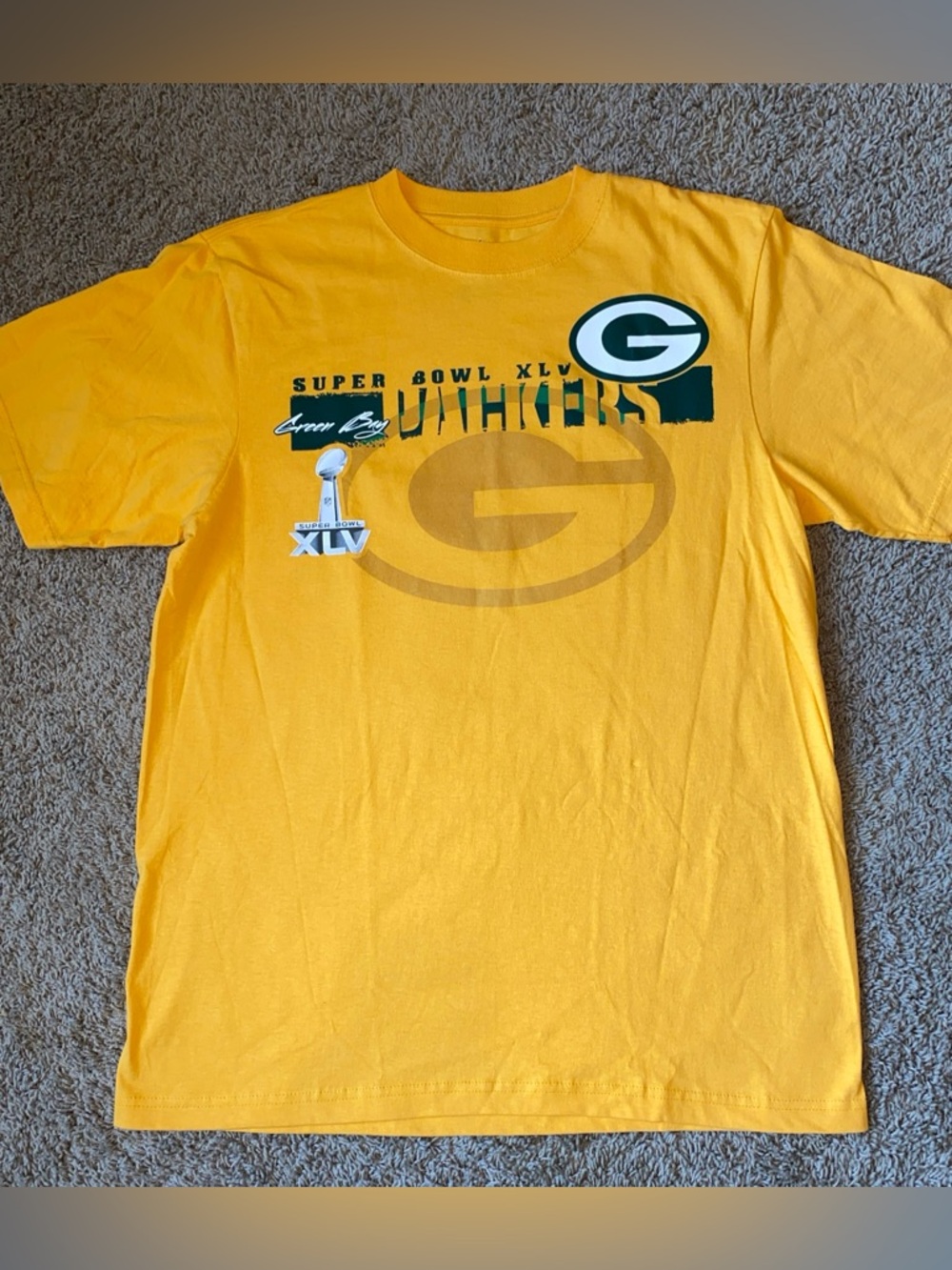 NFL Green Bay Packers SUPER BOWL XLV Double Sided T-SHIRT Men L Roster Yellow
